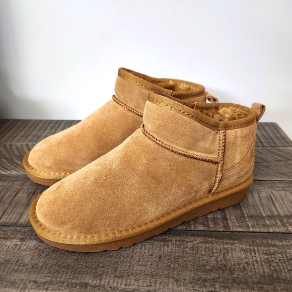 Suede Ankle Winter Classic Boot Fur Lined Brown Women's 37 US 6.5 or 7 - Picture 1 of 7